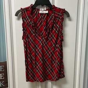 Red Plaid Vineyard Vines  Ruffled Women's Top ~ Size Small